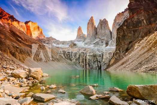 Picture of Laguna torres with the towers at sunset Torres del Paine National Park Patagonia Chile